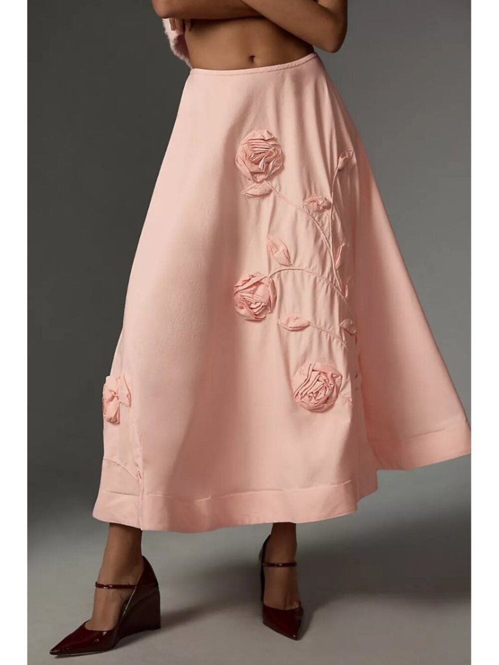 NWT Anthropologie Forever That Girl 3D Rose Maxi Skirt Peach A-Line Size L